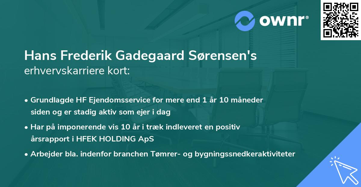 Hans Frederik Gadegaard Sørensen's erhvervskarriere kort