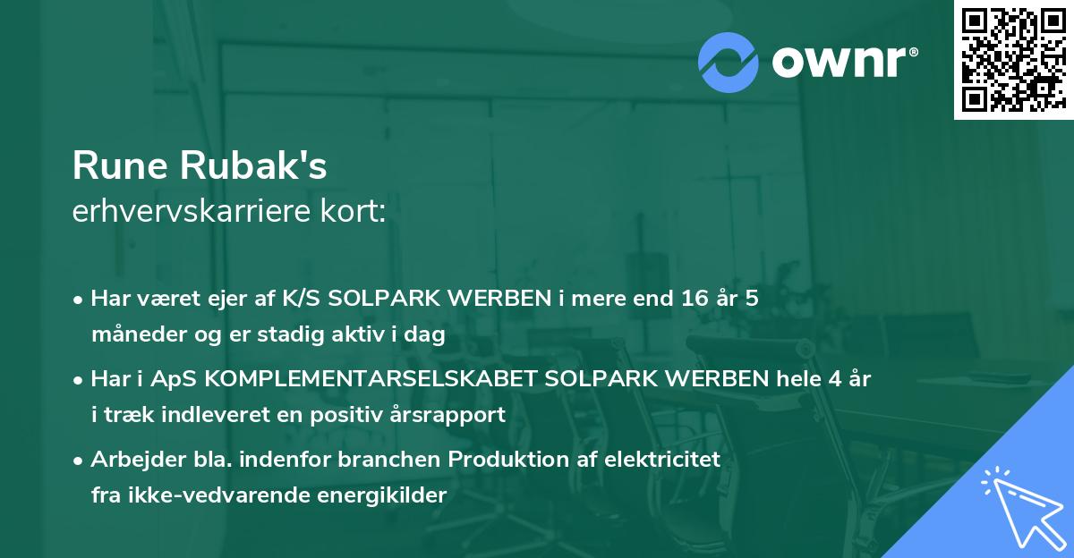 Rune Rubak's erhvervskarriere kort