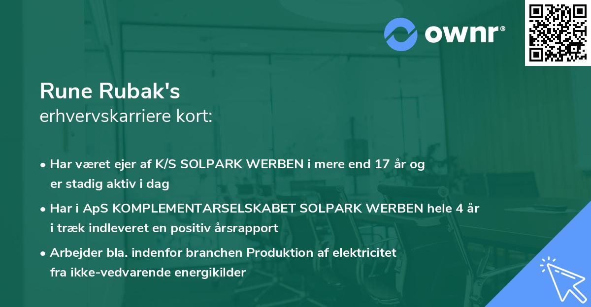 Rune Rubak's erhvervskarriere kort