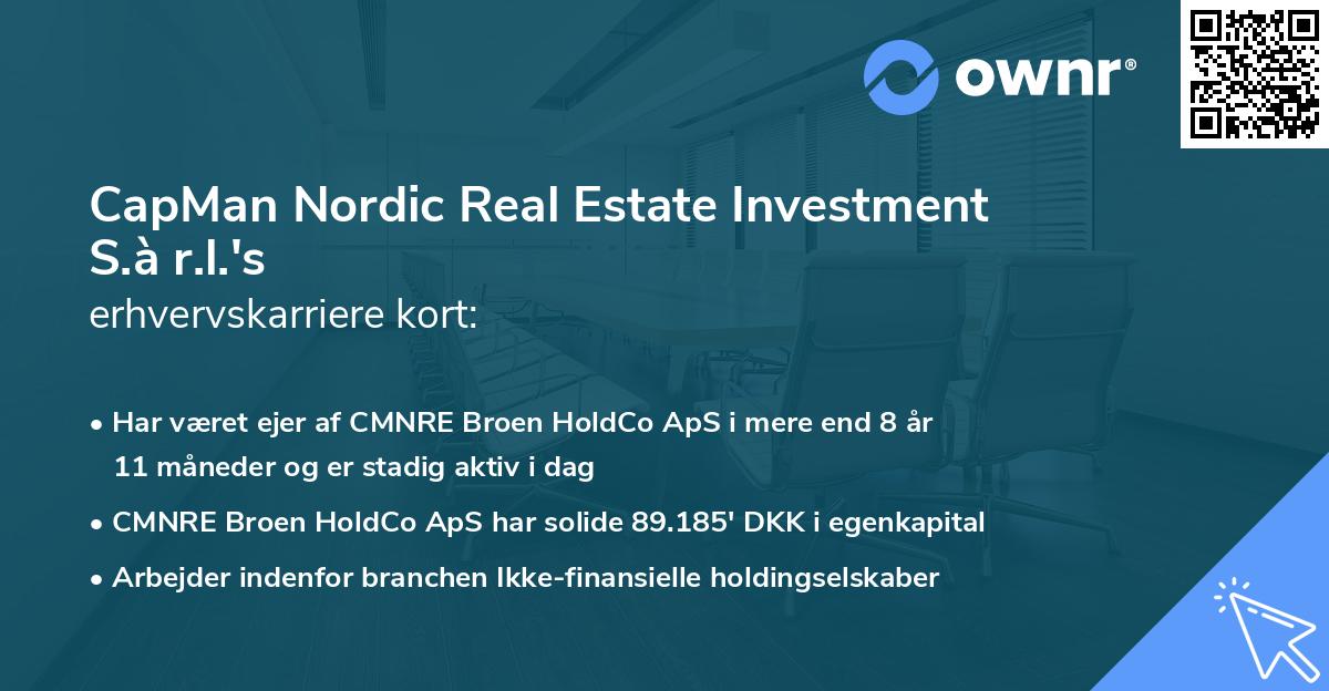 CapMan Nordic Real Estate Investment S.à r.l.'s erhvervskarriere kort