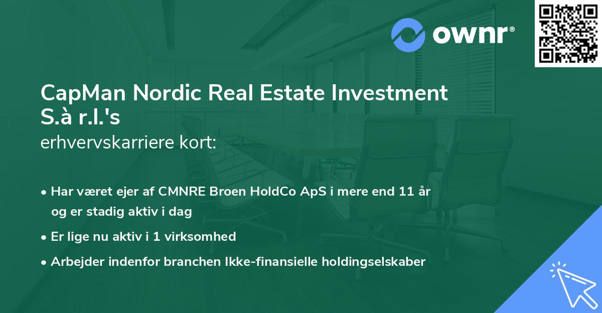 CapMan Nordic Real Estate Investment S.à r.l.'s erhvervskarriere kort
