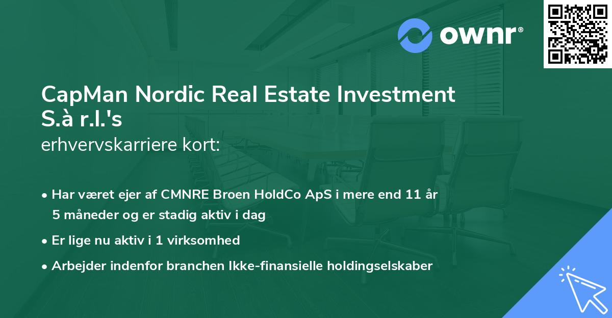 CapMan Nordic Real Estate Investment S.à r.l.'s erhvervskarriere kort