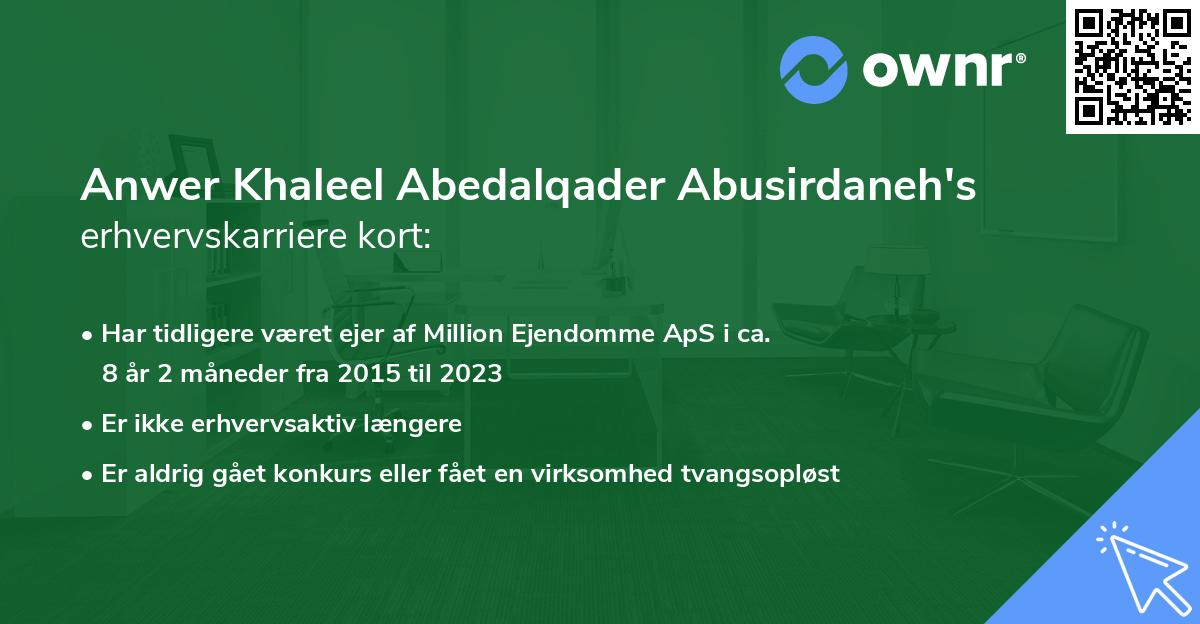 Anwer Khaleel Abedalqader Abusirdaneh's erhvervskarriere kort