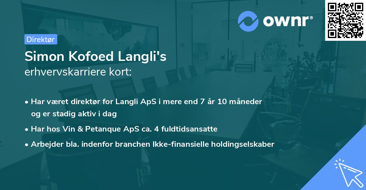 Simon Kofoed Langli's erhvervskarriere kort