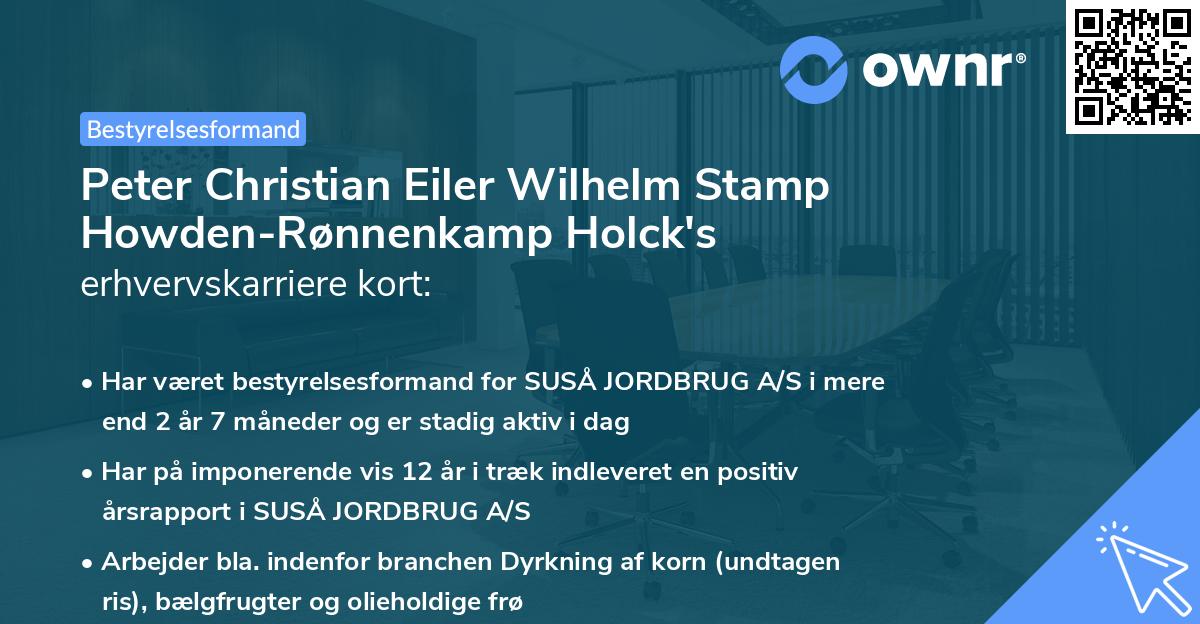 Peter Christian Eiler Wilhelm Stamp Howden-Rønnenkamp Holck's erhvervskarriere kort
