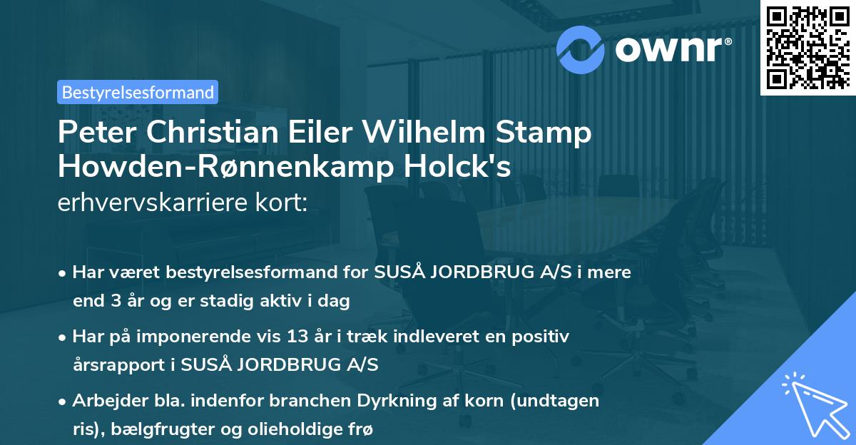 Peter Christian Eiler Wilhelm Stamp Howden-Rønnenkamp Holck's erhvervskarriere kort