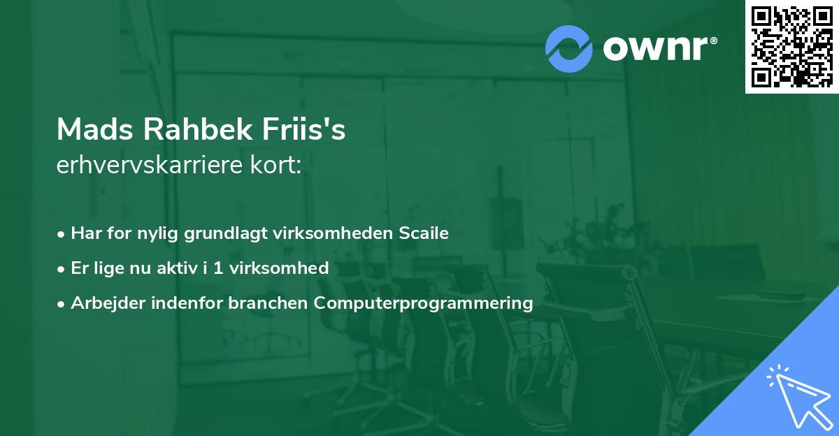 Mads Rahbek Friis's erhvervskarriere kort