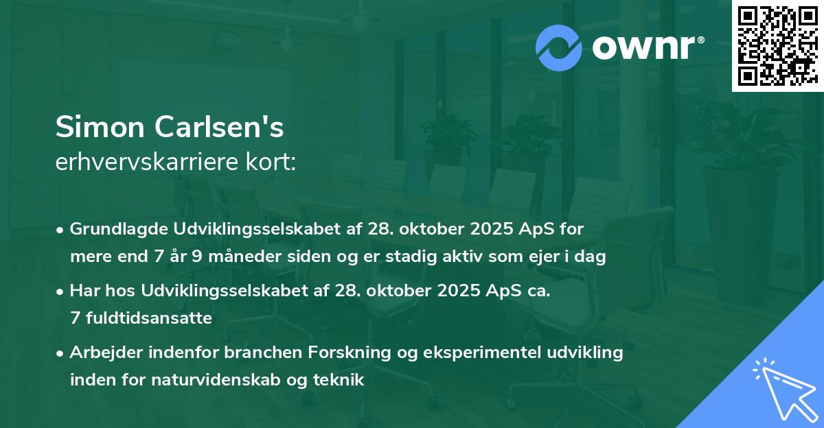 Simon Carlsen's erhvervskarriere kort