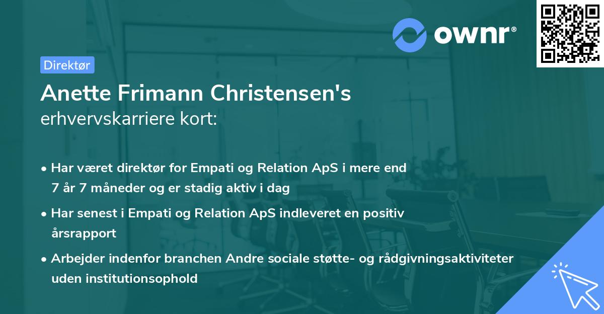Anette Frimann Christensen's erhvervskarriere kort