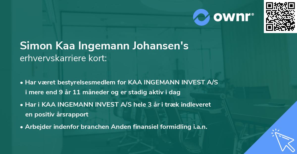 Simon Kaa Ingemann Johansen's erhvervskarriere kort