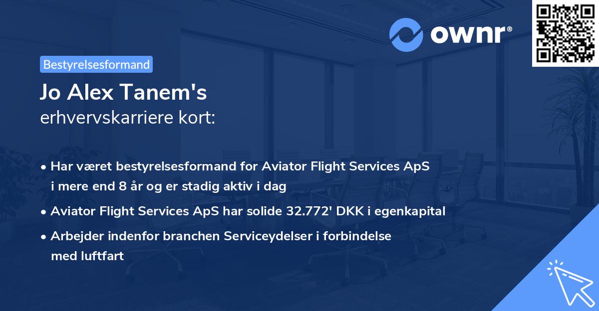 Jo Alex Tanem's erhvervskarriere kort