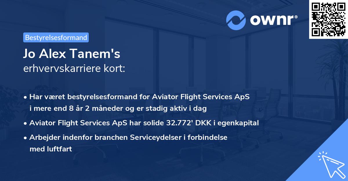 Jo Alex Tanem's erhvervskarriere kort