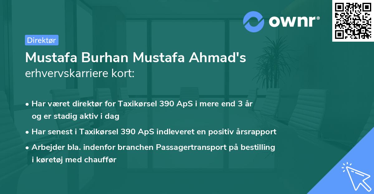 Mustafa Burhan Mustafa Ahmad's erhvervskarriere kort