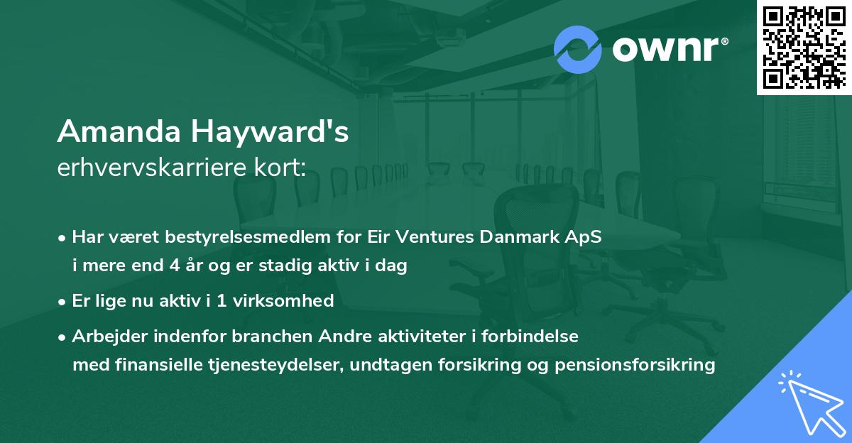 Amanda Hayward's erhvervskarriere kort