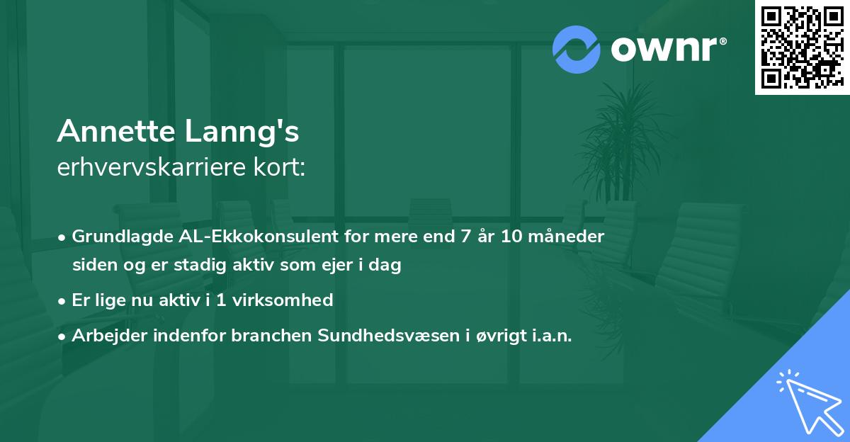 Annette Lanng's erhvervskarriere kort