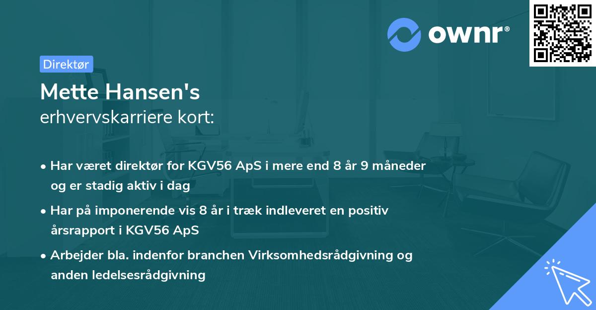 Mette Hansen's erhvervskarriere kort