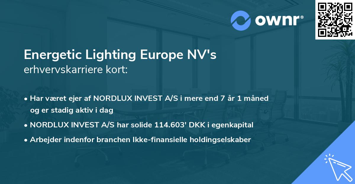 Energetic Lighting Europe NV's erhvervskarriere kort