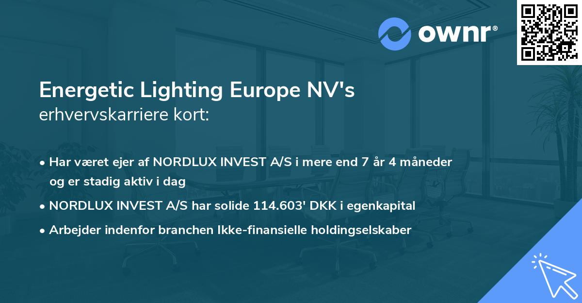 Energetic Lighting Europe NV's erhvervskarriere kort