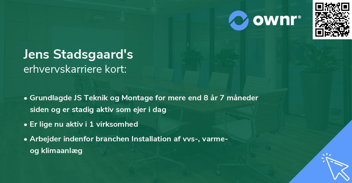 Jens Stadsgaard's erhvervskarriere kort
