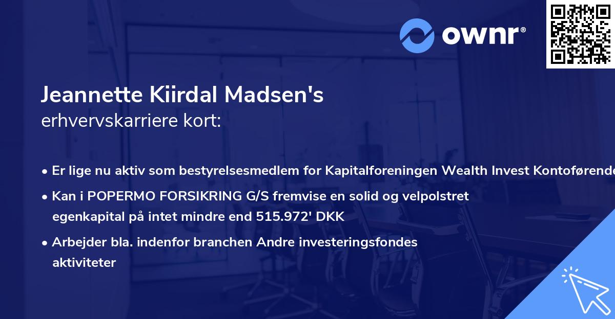Jeannette Kiirdal Madsen's erhvervskarriere kort