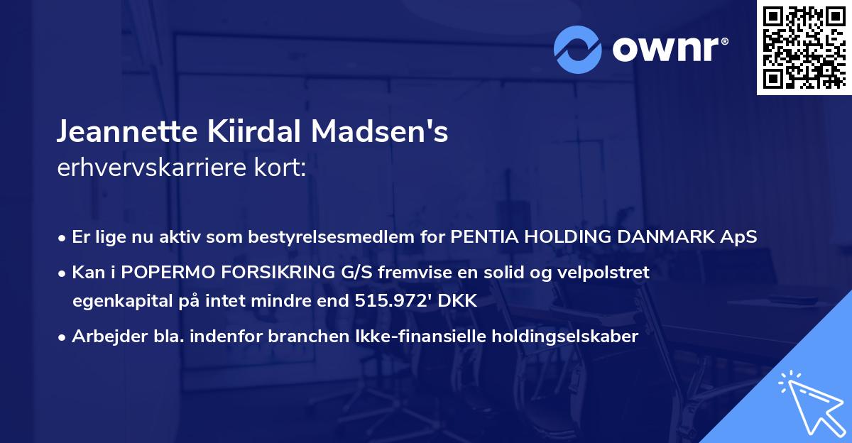 Jeannette Kiirdal Madsen's erhvervskarriere kort