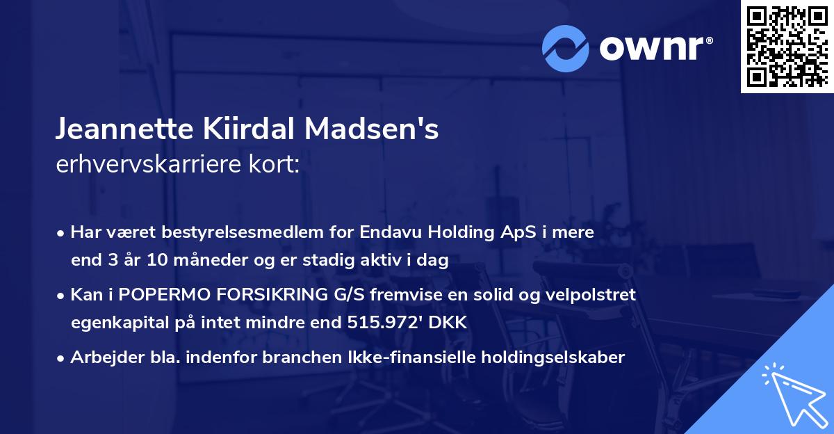 Jeannette Kiirdal Madsen's erhvervskarriere kort