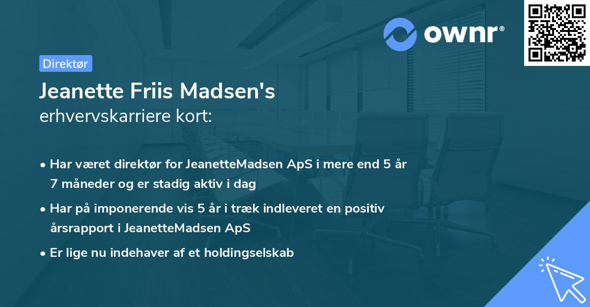 Jeanette Friis Madsen's erhvervskarriere kort