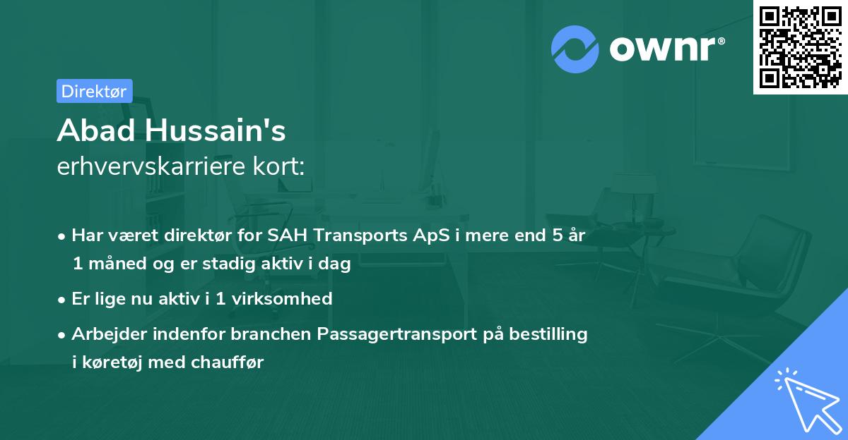 Abad Hussain's erhvervskarriere kort