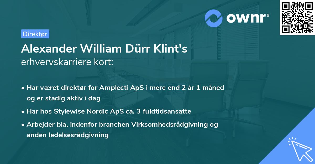 Alexander William Dürr Klint's erhvervskarriere kort