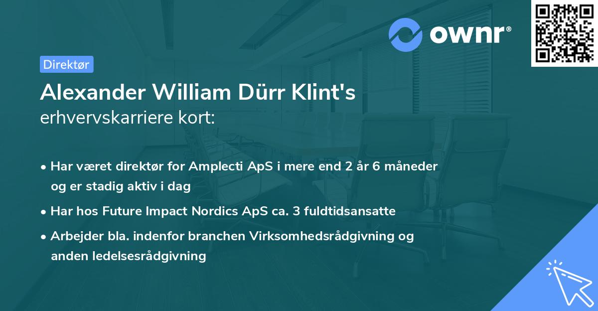 Alexander William Dürr Klint's erhvervskarriere kort