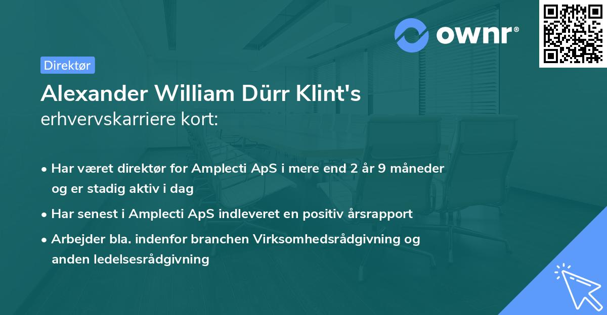 Alexander William Dürr Klint's erhvervskarriere kort