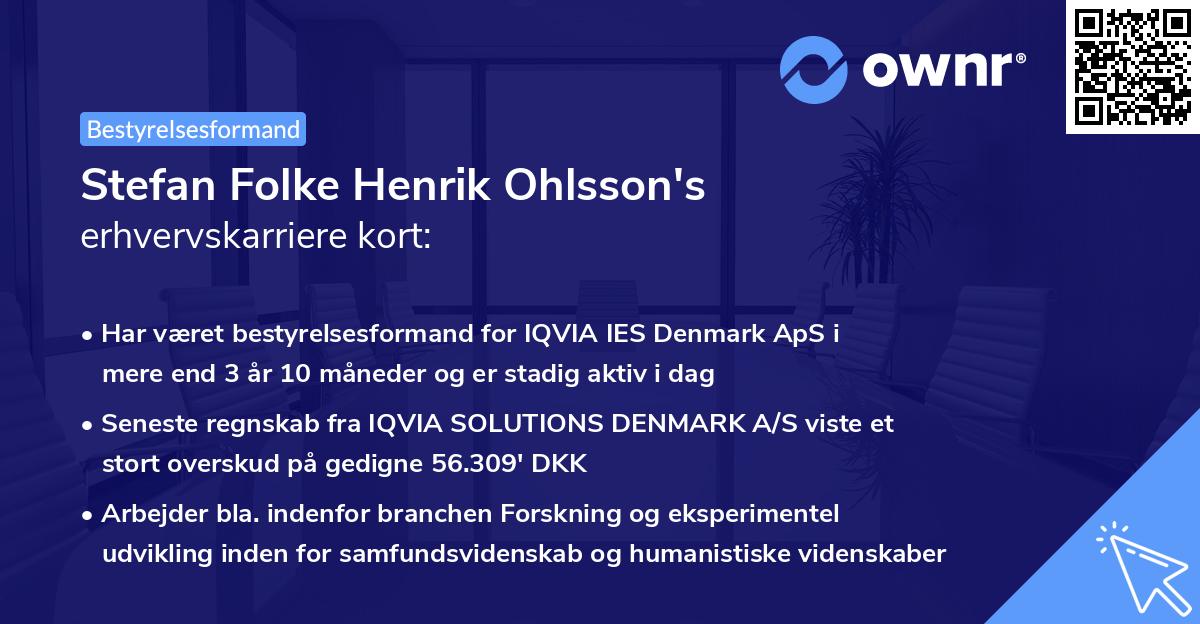 Stefan Folke Henrik Ohlsson's erhvervskarriere kort