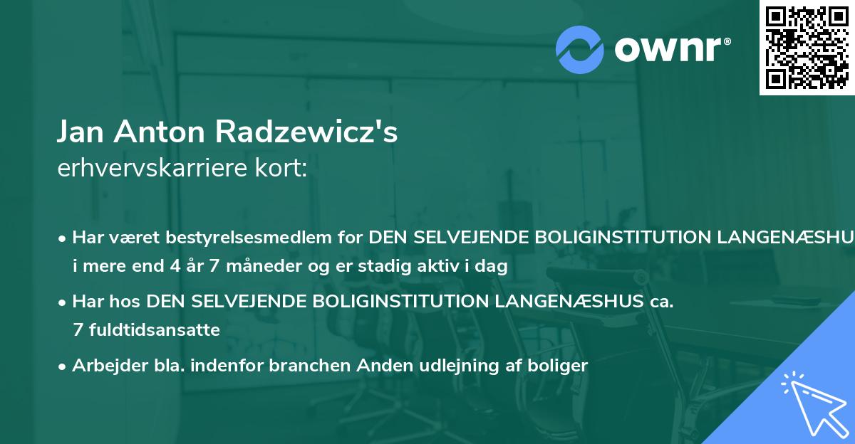 Jan Anton Radzewicz's erhvervskarriere kort