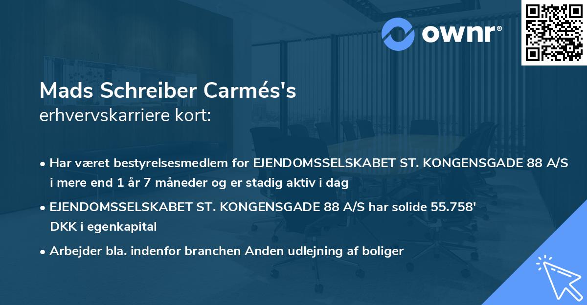 Mads Schreiber Carmés's erhvervskarriere kort