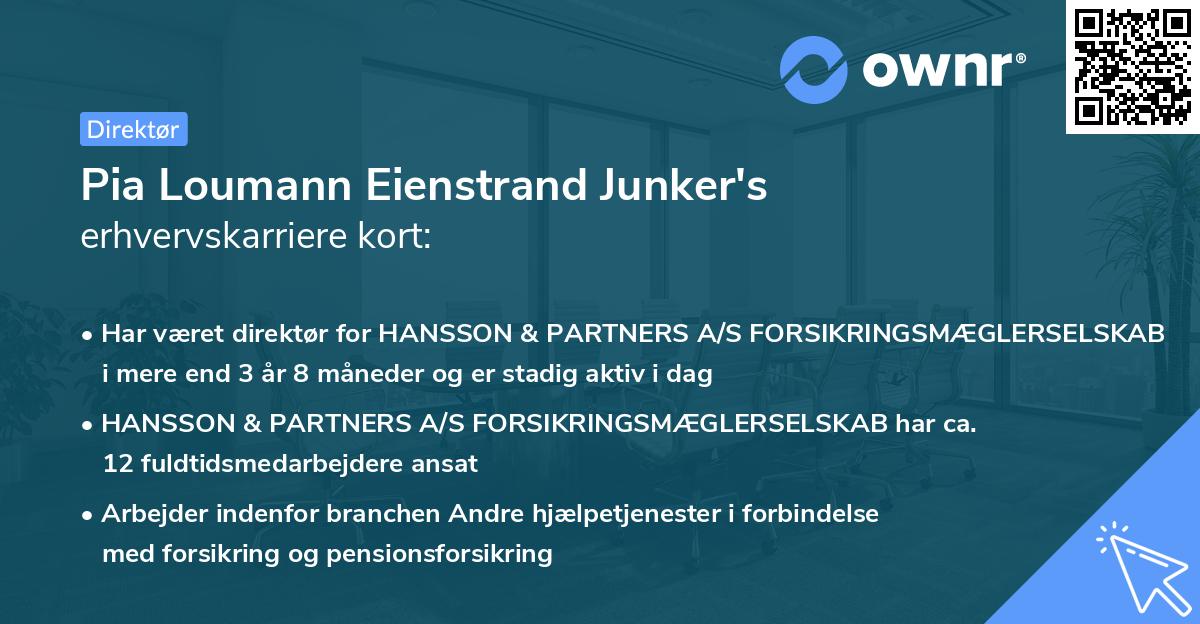 Pia Loumann Eienstrand Junker's erhvervskarriere kort