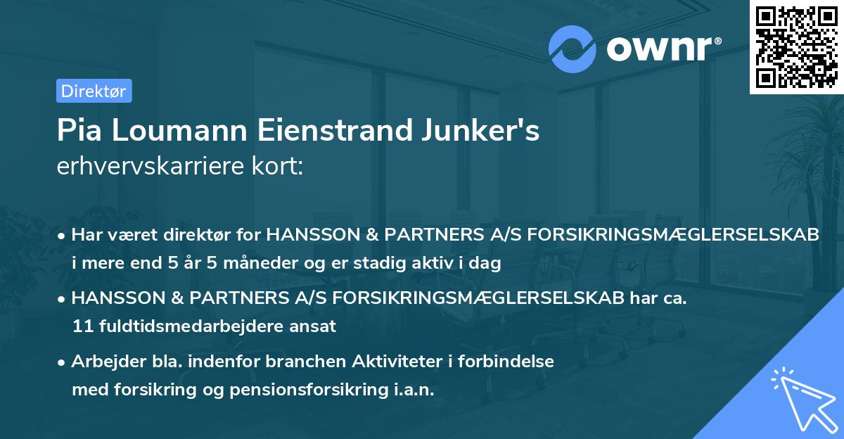 Pia Loumann Eienstrand Junker's erhvervskarriere kort