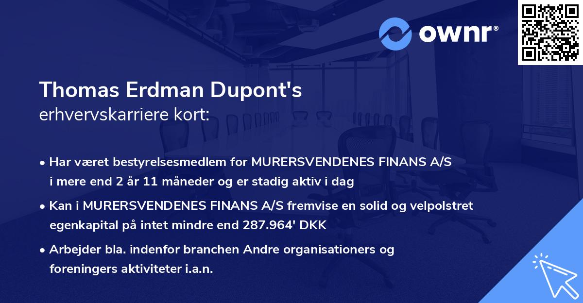 Thomas Erdman Dupont's erhvervskarriere kort