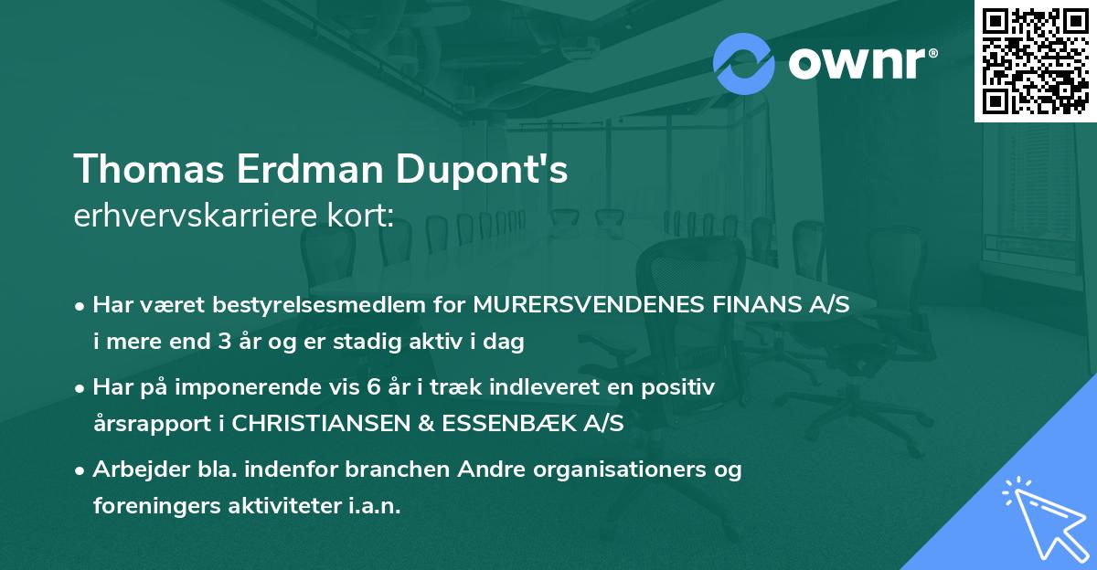 Thomas Erdman Dupont's erhvervskarriere kort