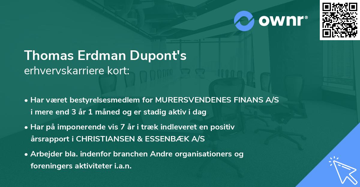 Thomas Erdman Dupont's erhvervskarriere kort