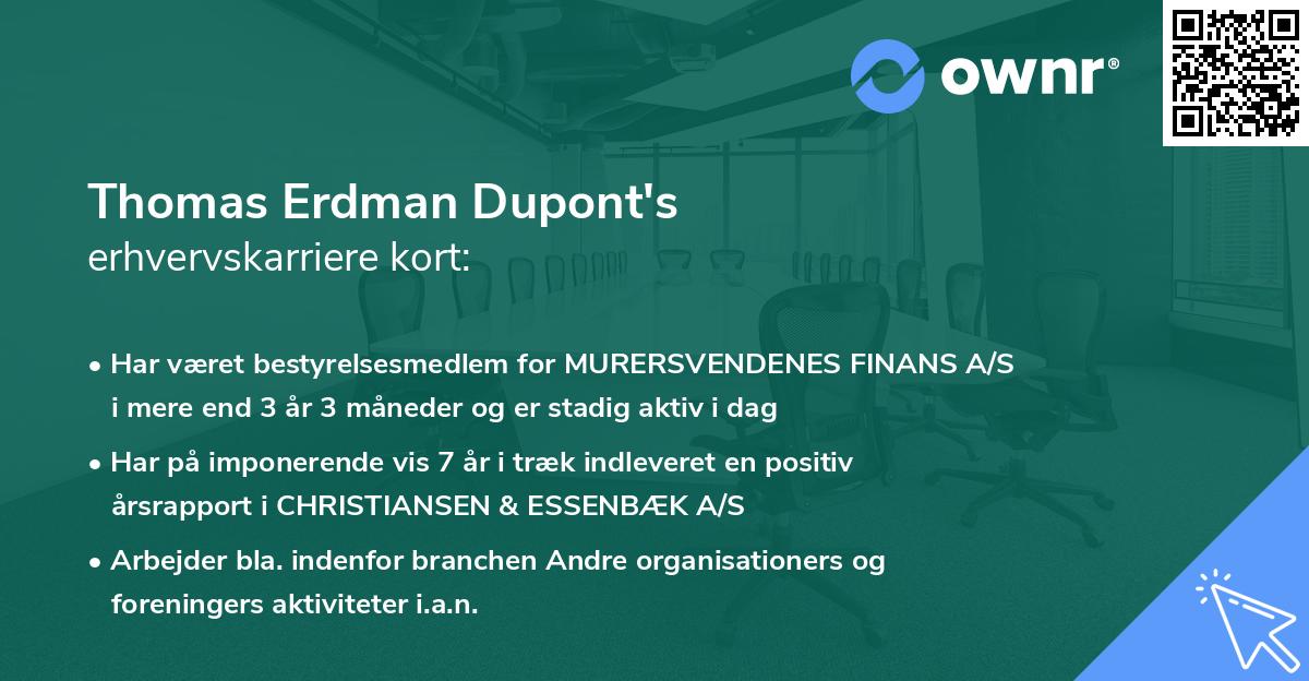 Thomas Erdman Dupont's erhvervskarriere kort
