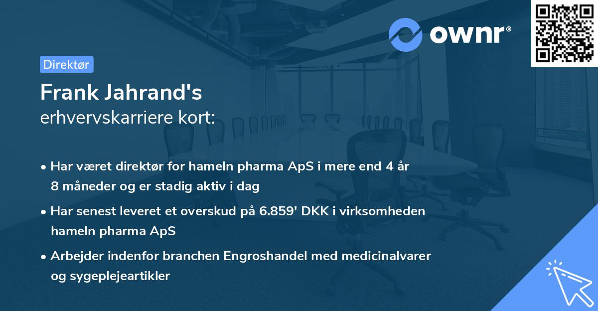 Frank Jahrand's erhvervskarriere kort