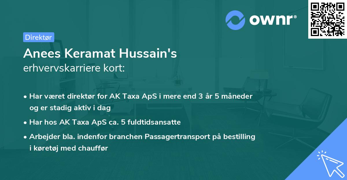 Anees Keramat Hussain's erhvervskarriere kort