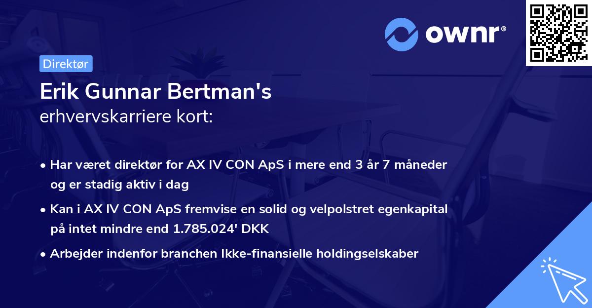 Erik Gunnar Bertman's erhvervskarriere kort