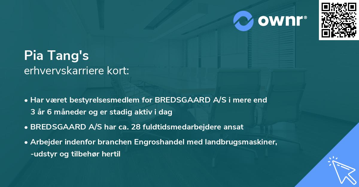 Pia Tang's erhvervskarriere kort