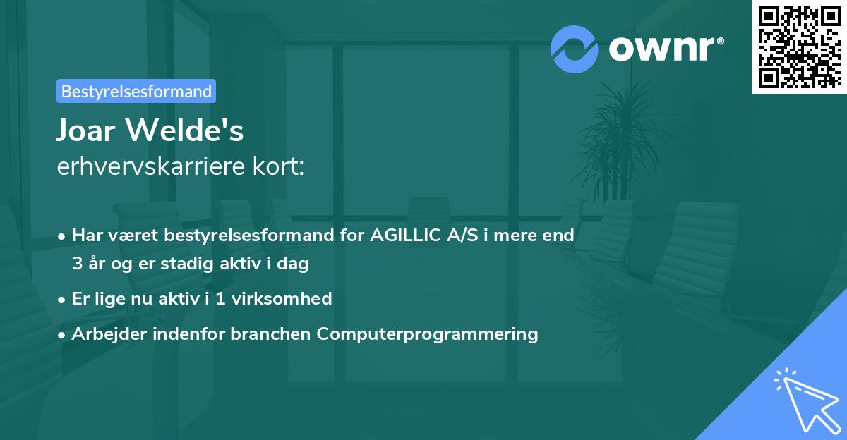 Joar Welde's erhvervskarriere kort