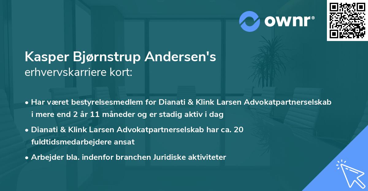 Kasper Bjørnstrup Andersen's erhvervskarriere kort