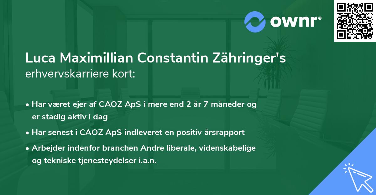 Luca Maximillian Constantin Zähringer's erhvervskarriere kort