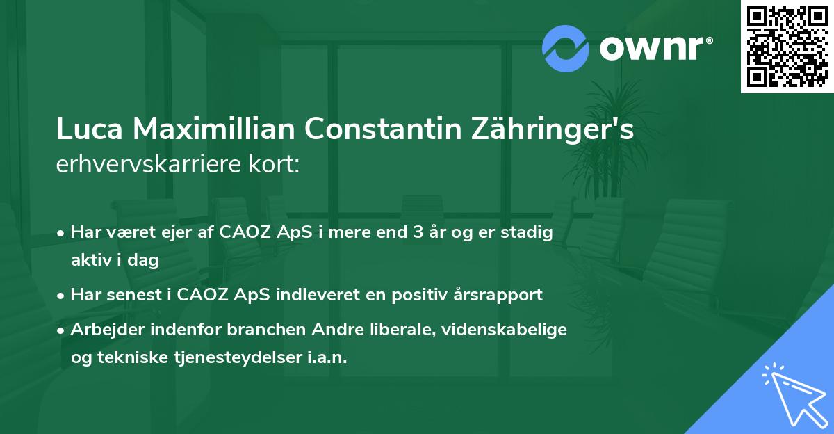 Luca Maximillian Constantin Zähringer's erhvervskarriere kort