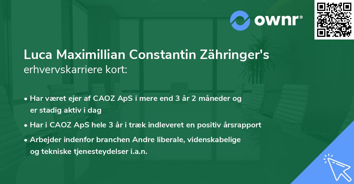 Luca Maximillian Constantin Zähringer's erhvervskarriere kort