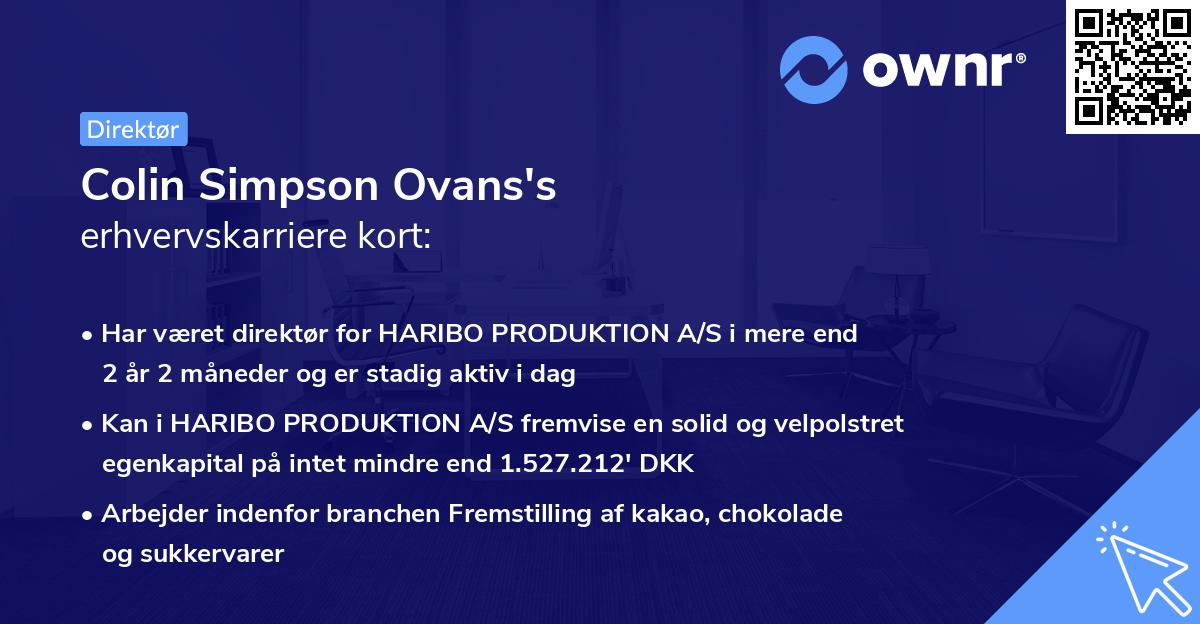 Colin Simpson Ovans's erhvervskarriere kort